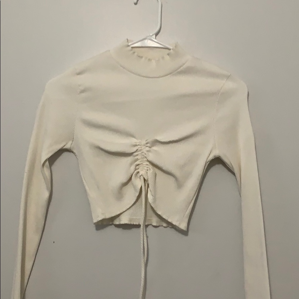 Cropped Cream Mock neck with mid cinching